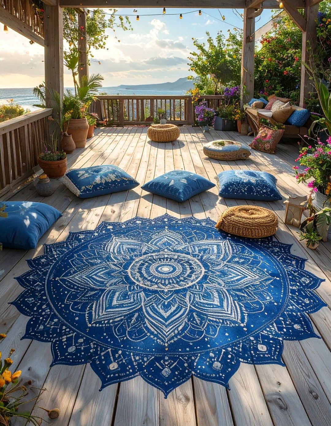Painted and Stenciled Deck Floor - 30 deck floor covering ideas