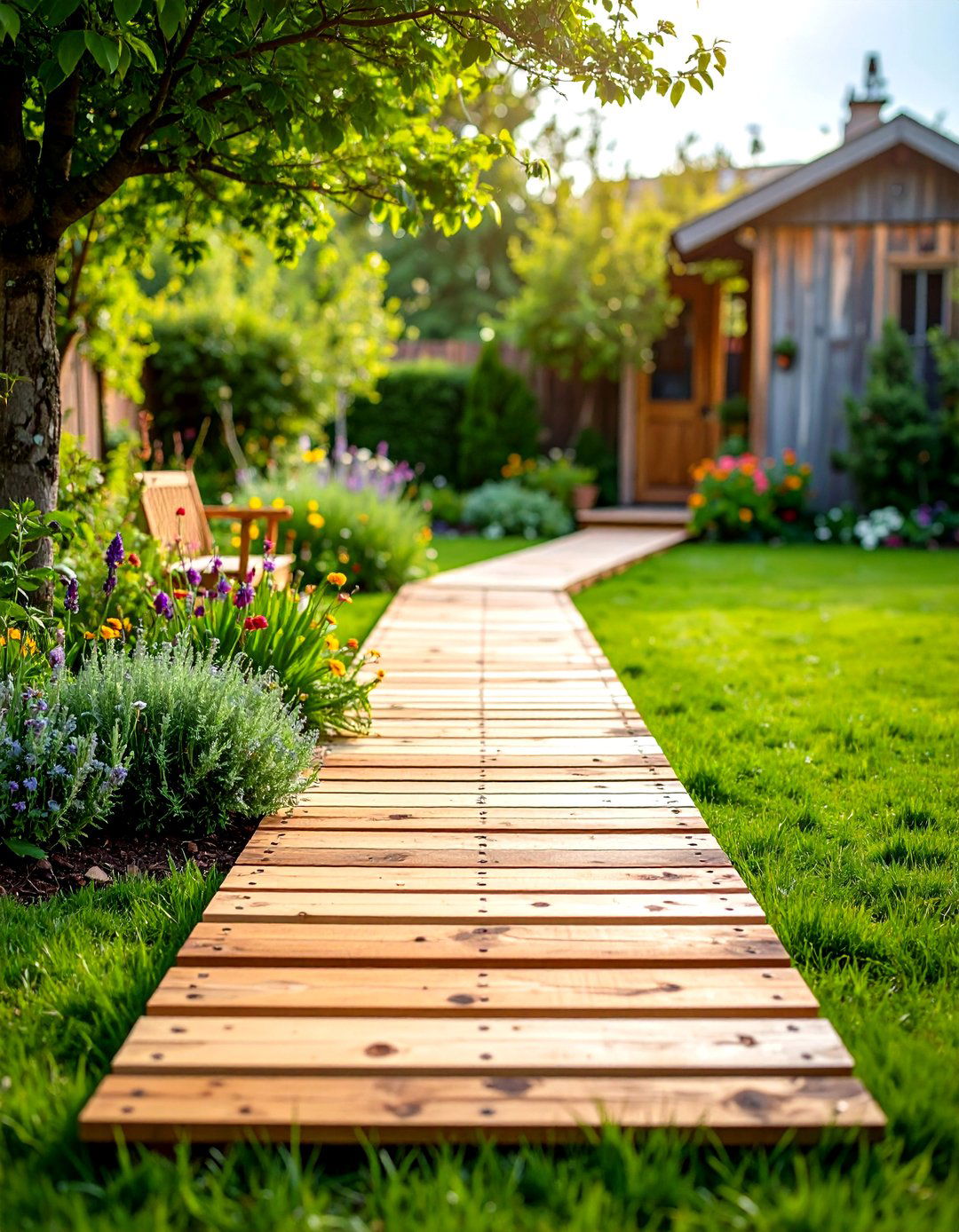 Painted and Stenciled Pallet Deck - 30 pallet deck ideas