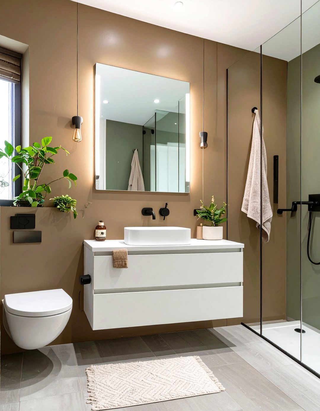 Painting with Mushroom Taupe - 30 small bathroom color trends 2025