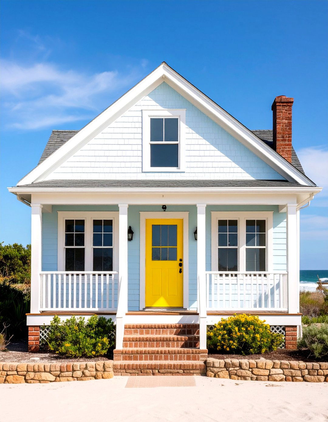 Pale Blue Painted Brick for a Coastal Feel - 30 exterior brick paint color ideas