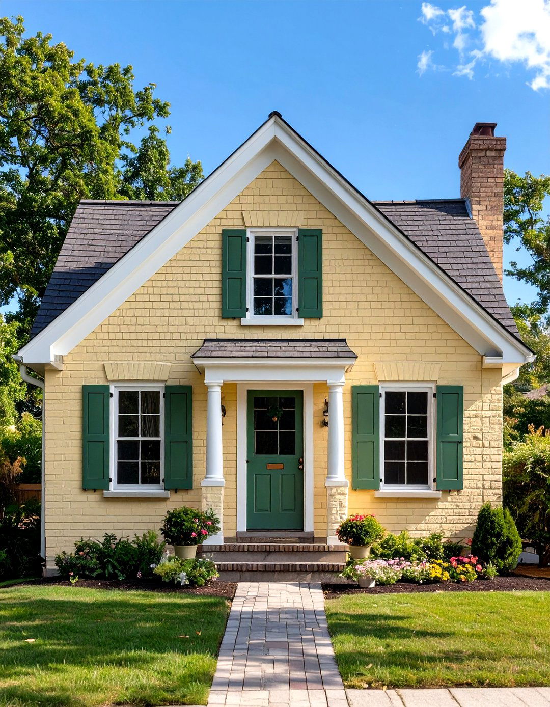 Pale Yellow Painted Brick Facade - 30 house exterior brick paint color ideas
