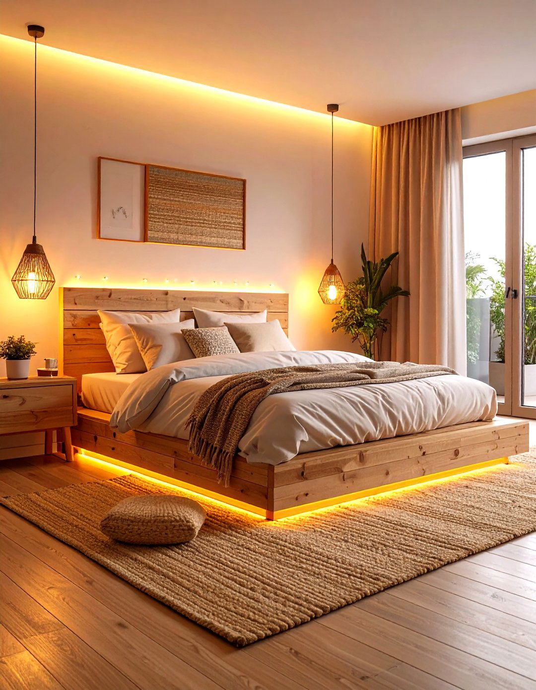 Pallet Bed with Built In Nightlights - 30 Pallet Bed Ideas with Lights
