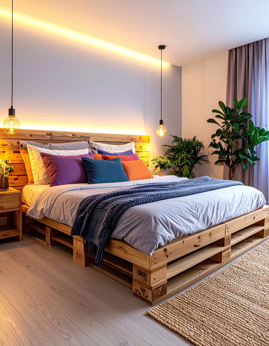 Pallet Bed with Convertible Party Lighting - 30 Pallet Bed Ideas with Lights