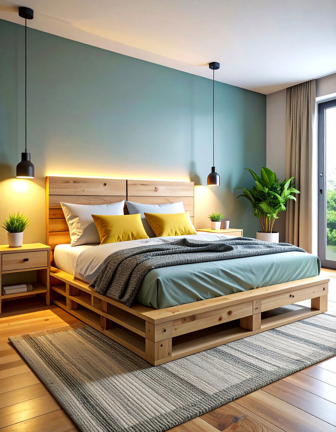 Pallet Bed with Hidden USB Lighting - 30 Pallet Bed Ideas with Lights