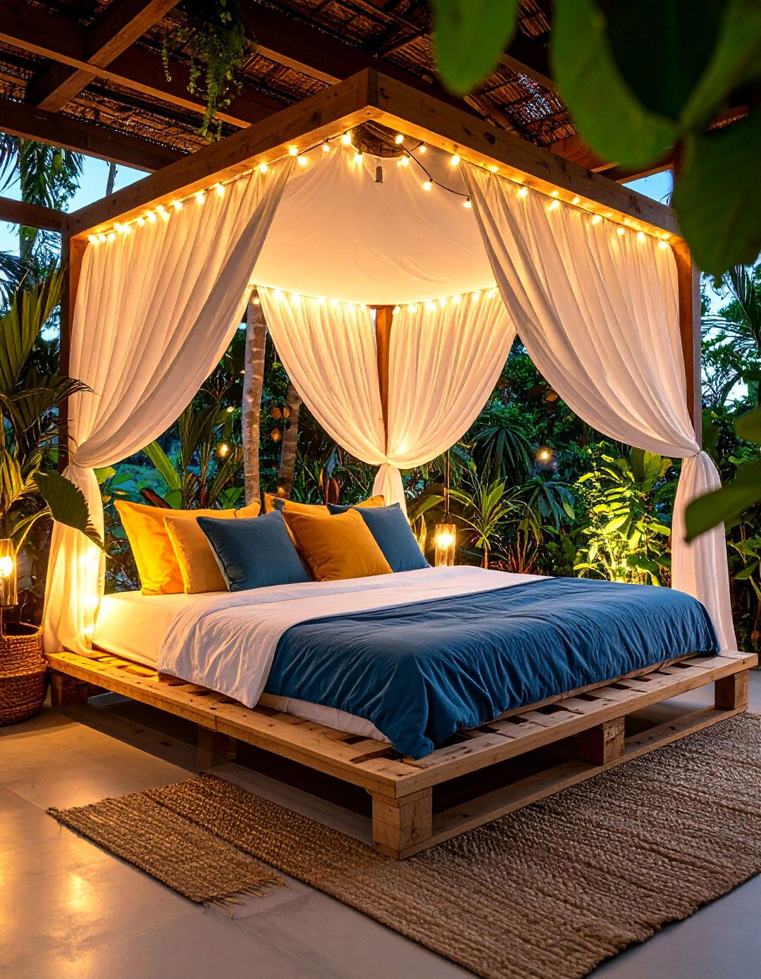 Pallet Bed with Integrated Canopy Lighting - 30 Pallet Bed Ideas with Lights