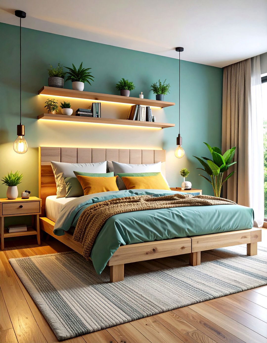 Pallet Bed with Layered Shelf Lighting - 30 Pallet Bed Ideas with Lights