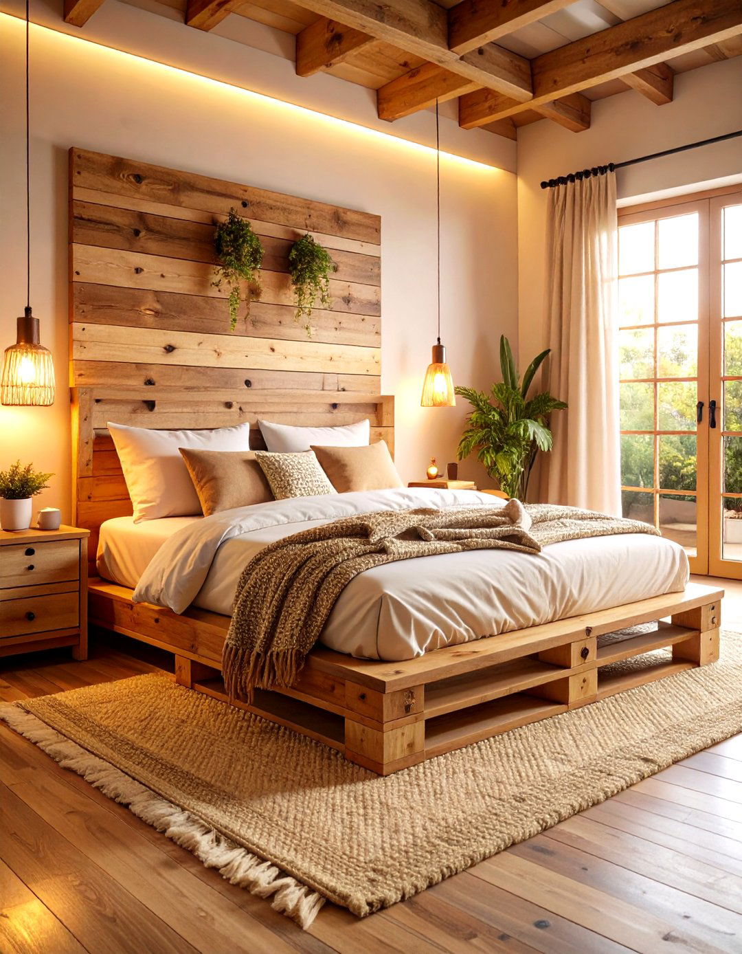 Pallet Bed with Reclaimed Wood Finish - 30 Pallet Bed Ideas with Lights