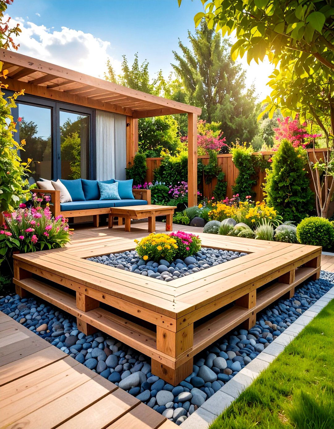 Pallet Deck with Enclosed Sandbox - 30 pallet deck ideas