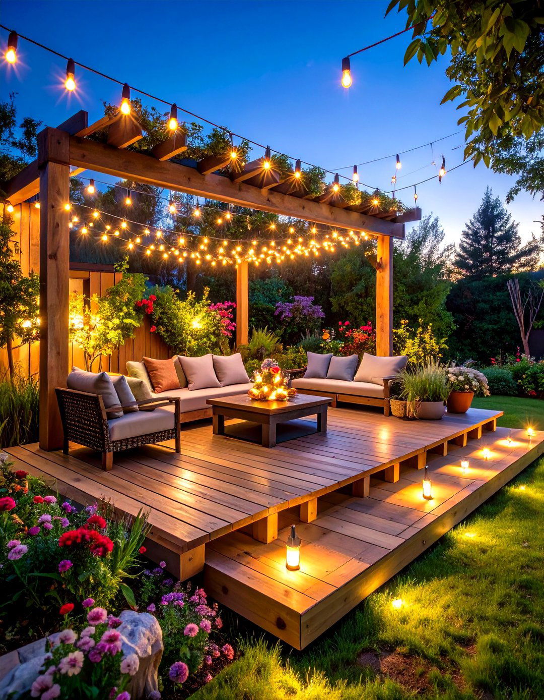 Pallet Deck with Solar Lighting - 30 pallet deck ideas