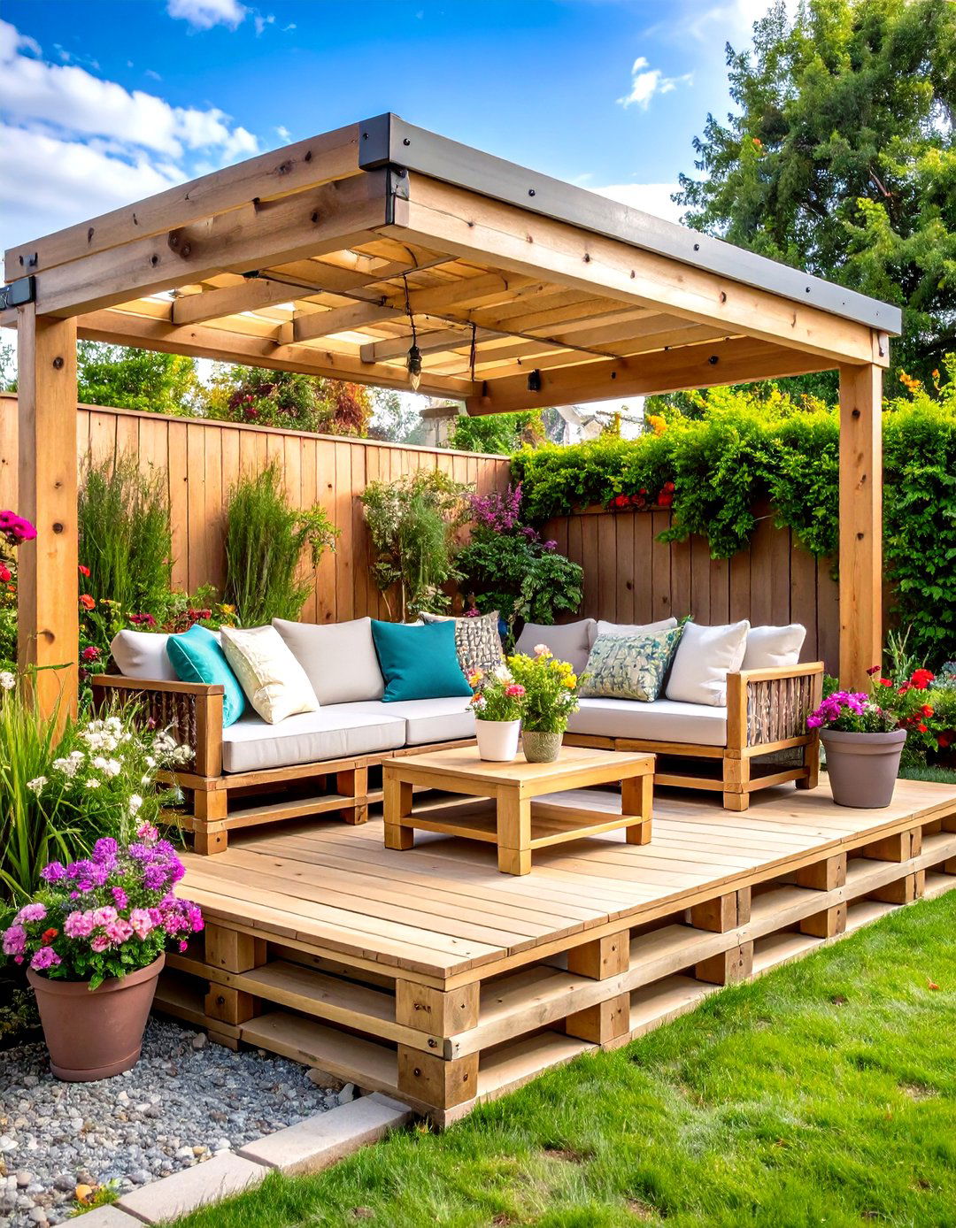 Pallet Deck with Under Deck Storage - 30 pallet deck ideas