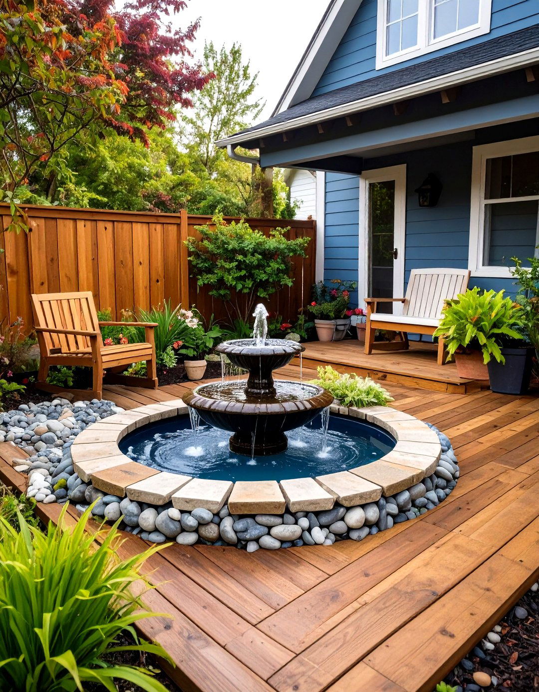 Pallet Deck with a Water Feature - 30 pallet deck ideas