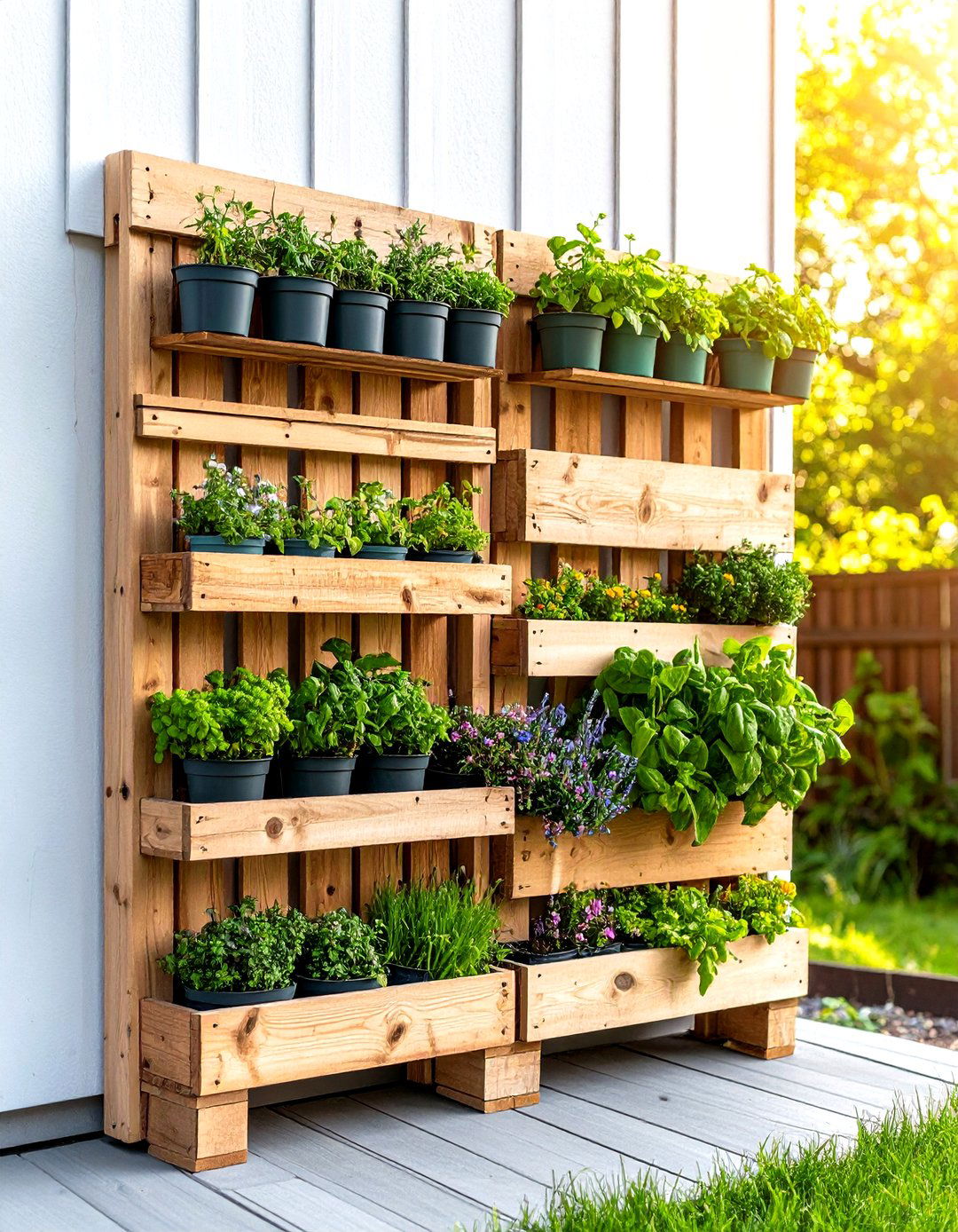 Pallet Garden with Built In Hose Holder - 30 pallet garden ideas