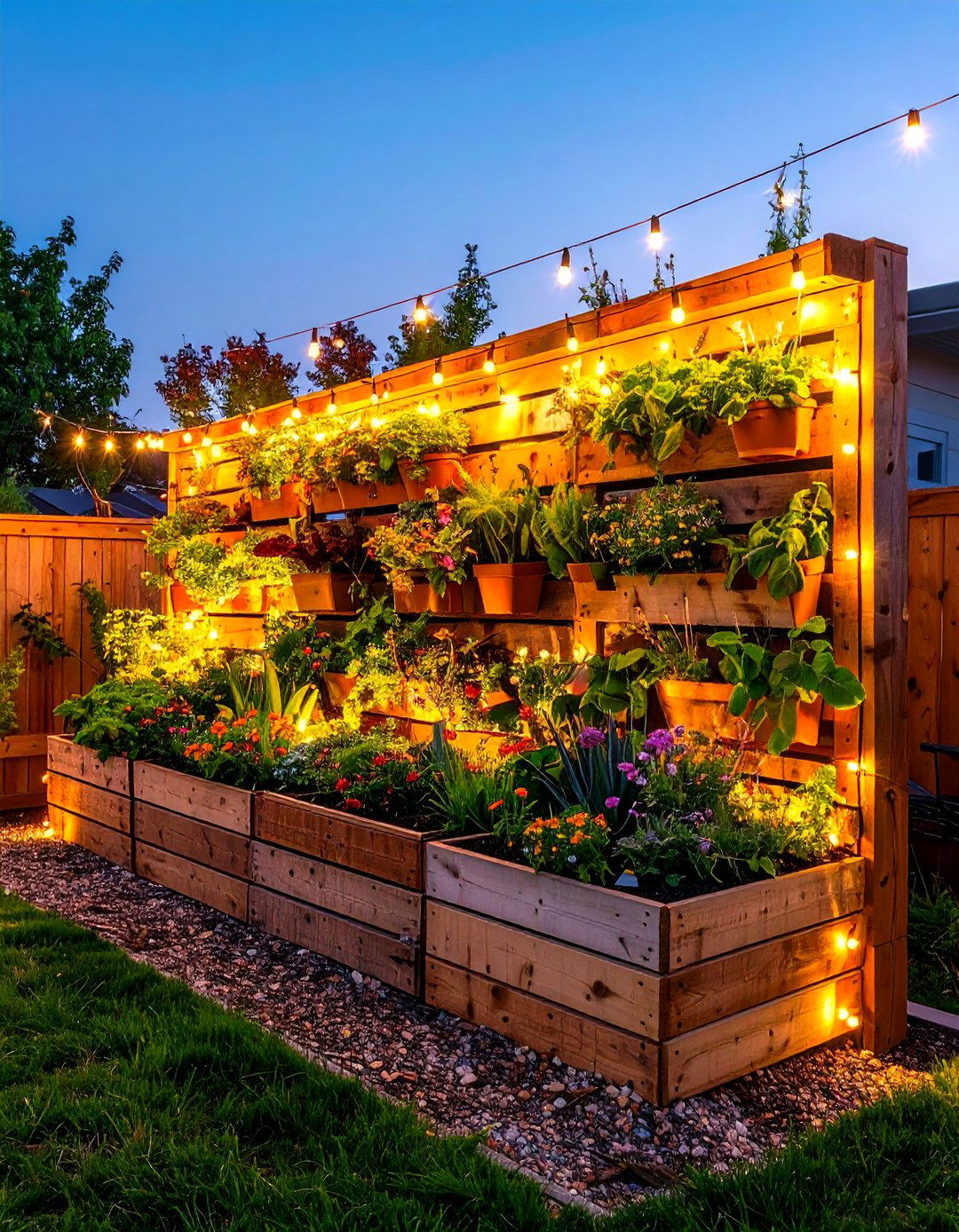 Pallet Garden with Solar Lights - 30 pallet garden ideas
