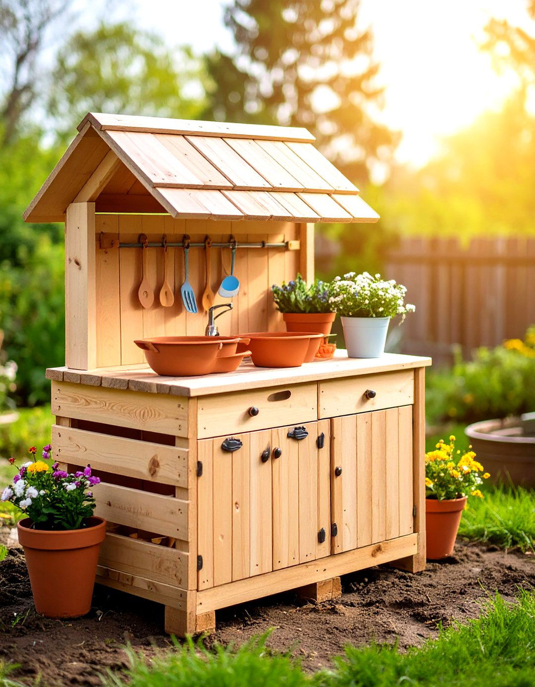 Pallet Mud Kitchen for Kids - 30 pallet garden ideas