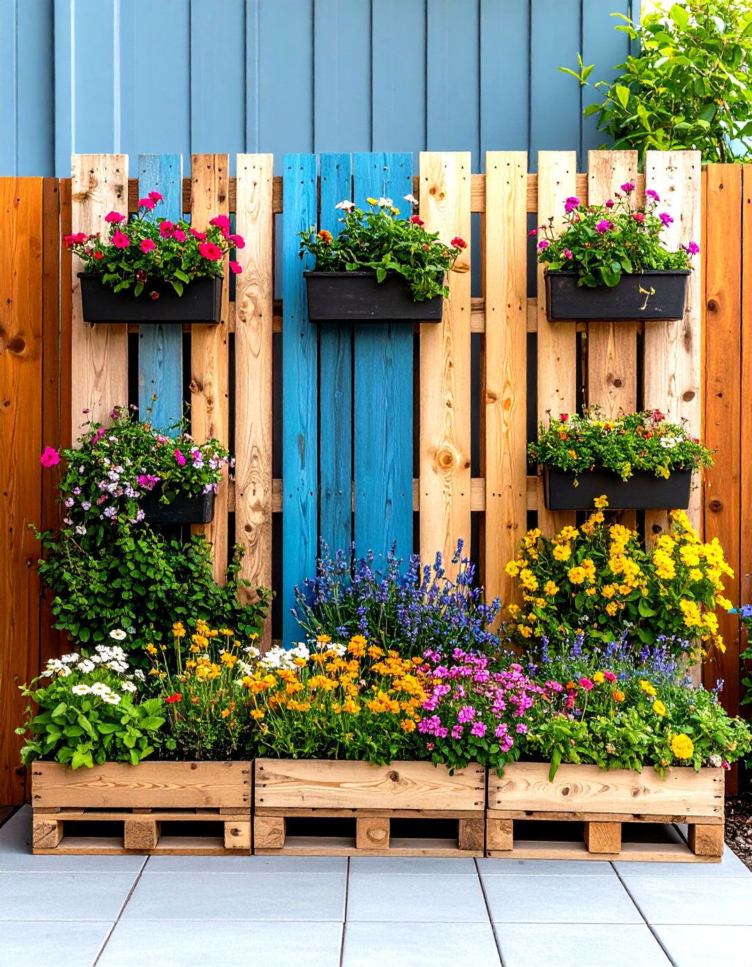 Pallet Privacy Screen with Planters - 30 pallet garden ideas