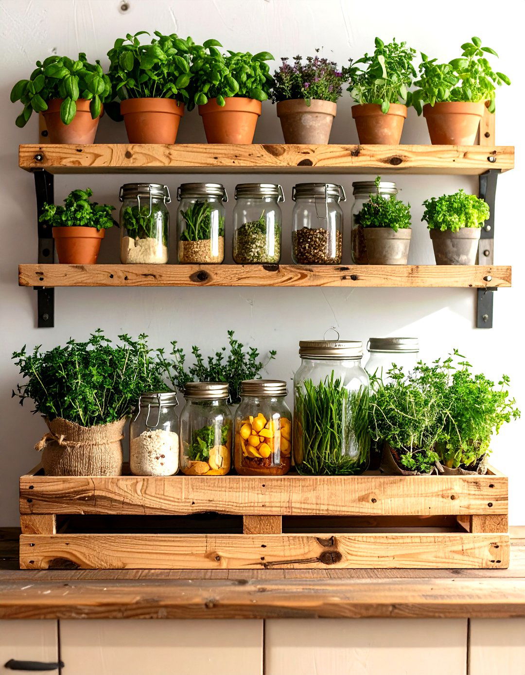 Pallet and Jar Herb Garden - 30 pallet garden ideas