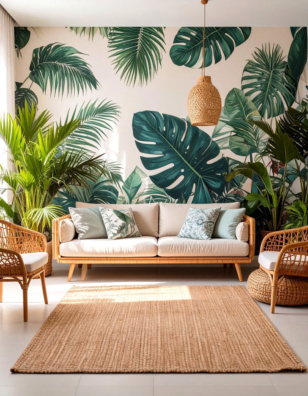 Palm Leaf Print Living Room Wallpaper - 30 classy wallpaper designs for living room
