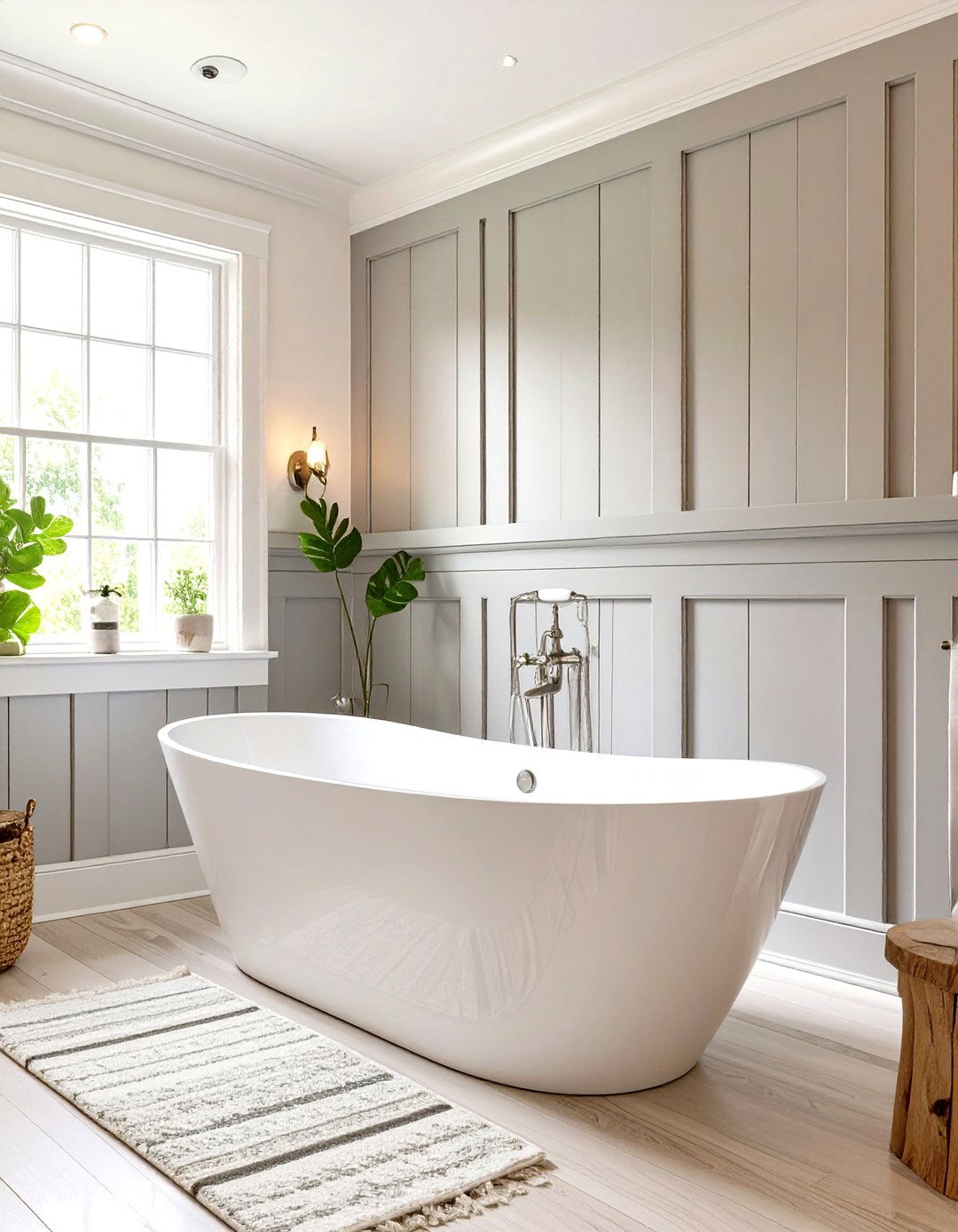 Paneled Wall Grey and White Bathroom - 30 grey and white bathroom ideas