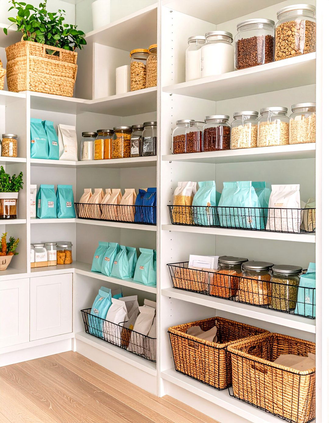 Pantry Shelves with Under Shelf Baskets - 30 pantry shelf ideas