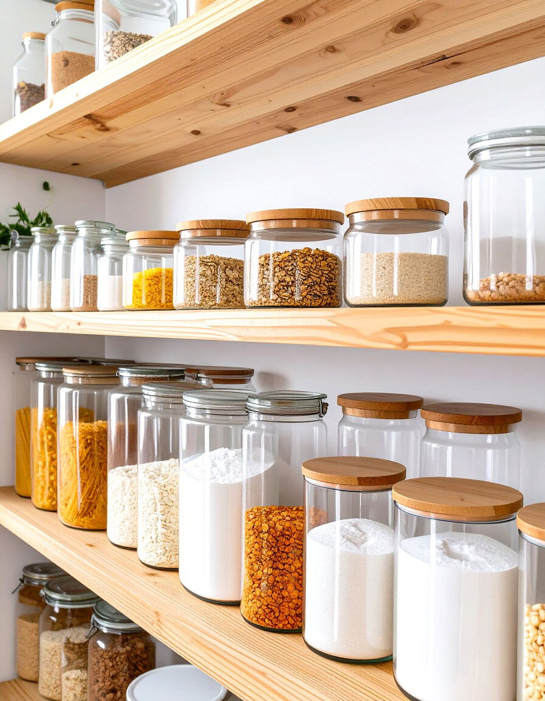 Pantry with Clear Canisters and Jars - 30 small kitchen pantry ideas