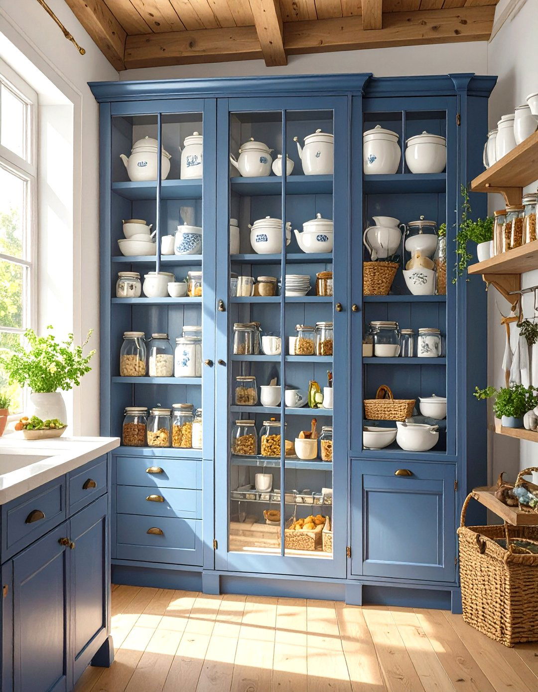 Pantry with Glass Door Cabinet - 30 small kitchen pantry ideas