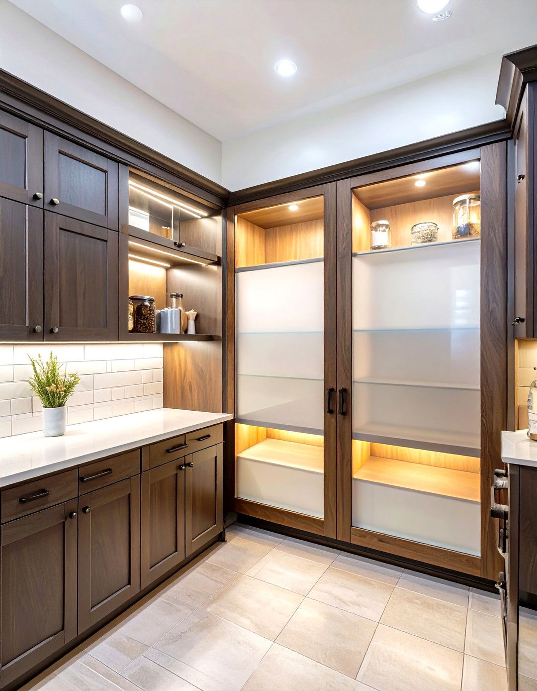 Pantry with Glass Door Entry - 30 corner pantry ideas