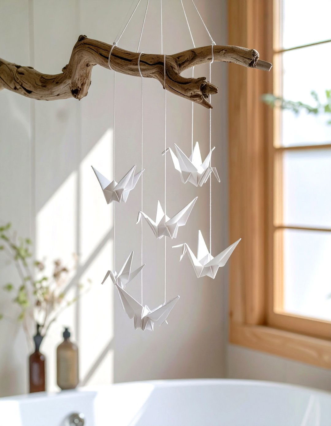Paper Crane Mobile Decor - 30 japanese bathroom design ideas