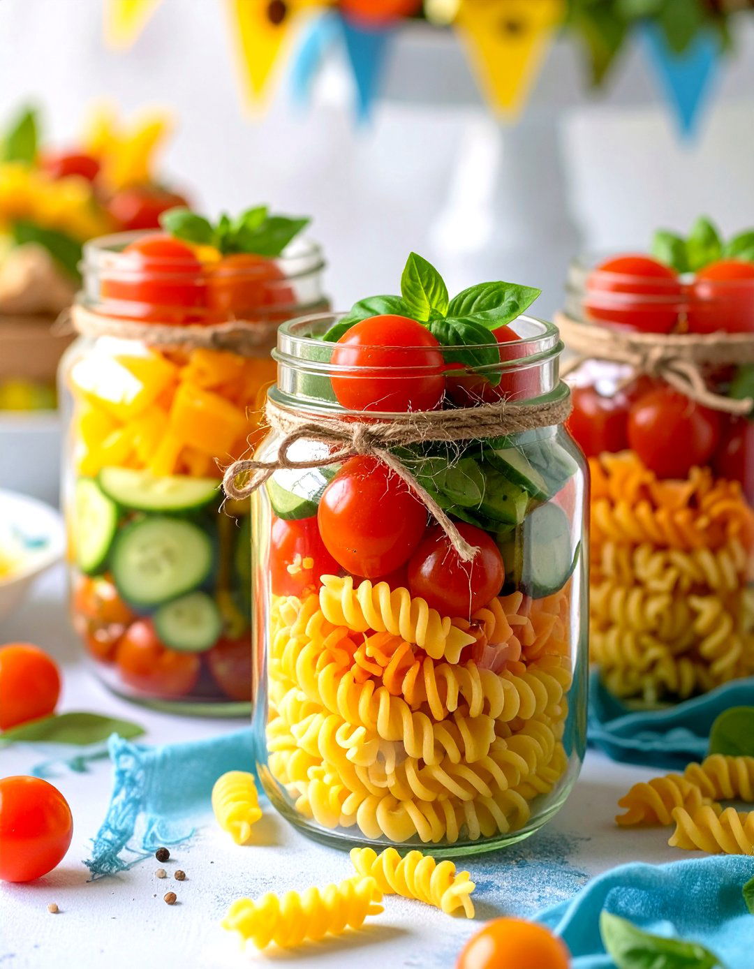 Pasta Salad Jars - 30 cheap baby shower food ideas