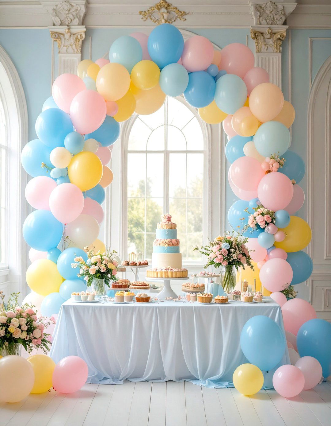 Pastel Balloon Arch Backdrop - 30 sprinkle baby shower ideas