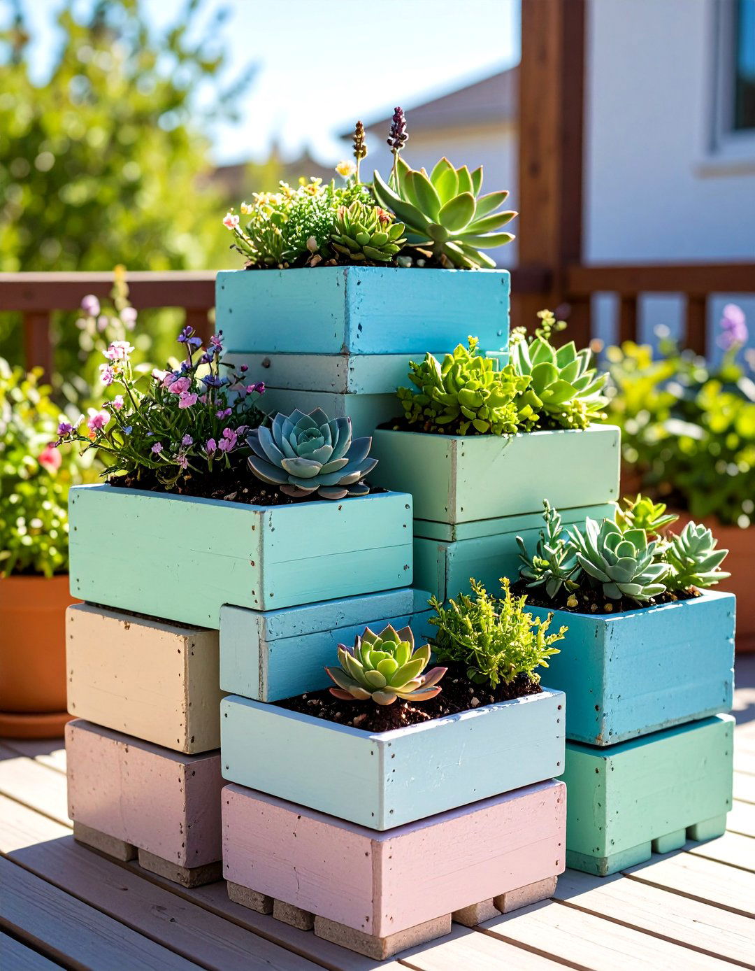 Pastel Colored Cinder Block Succulent Garden - 30 painted cinder block garden ideas