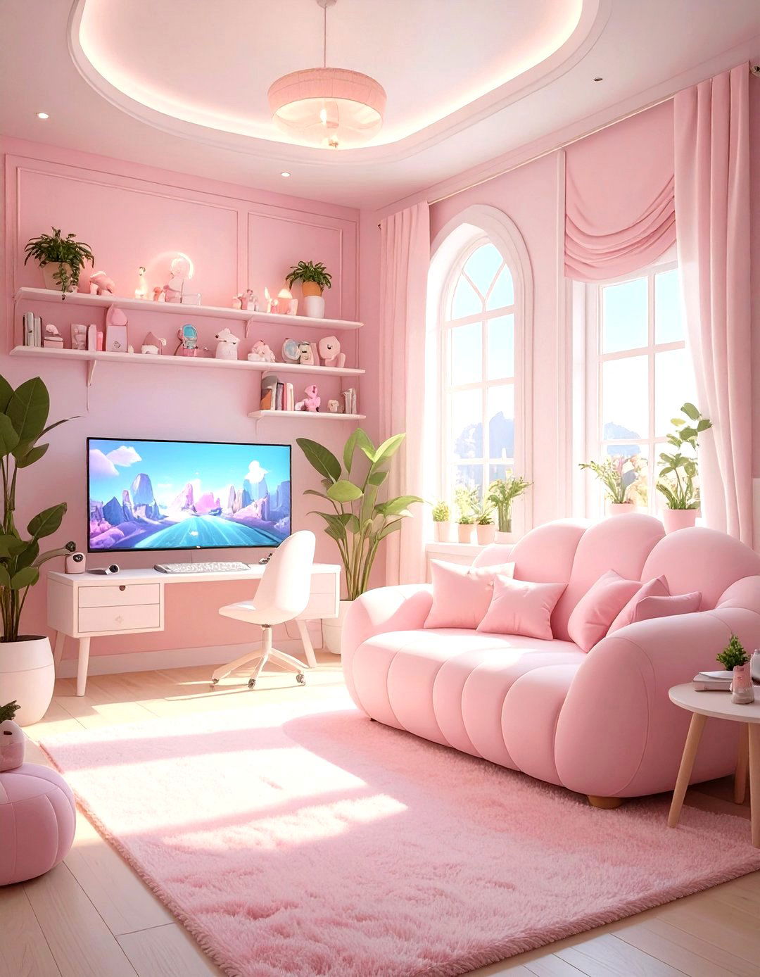 Pastel Kawaii Gamer Living Room - 30 sims 4 living room ideas
