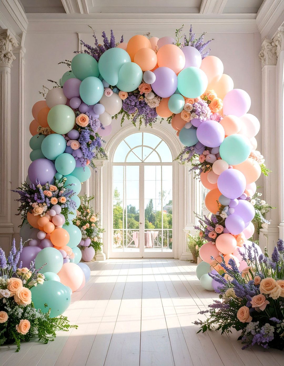 Pastel Rainbow Balloon Arch - 30 unique baby shower decoration ideas