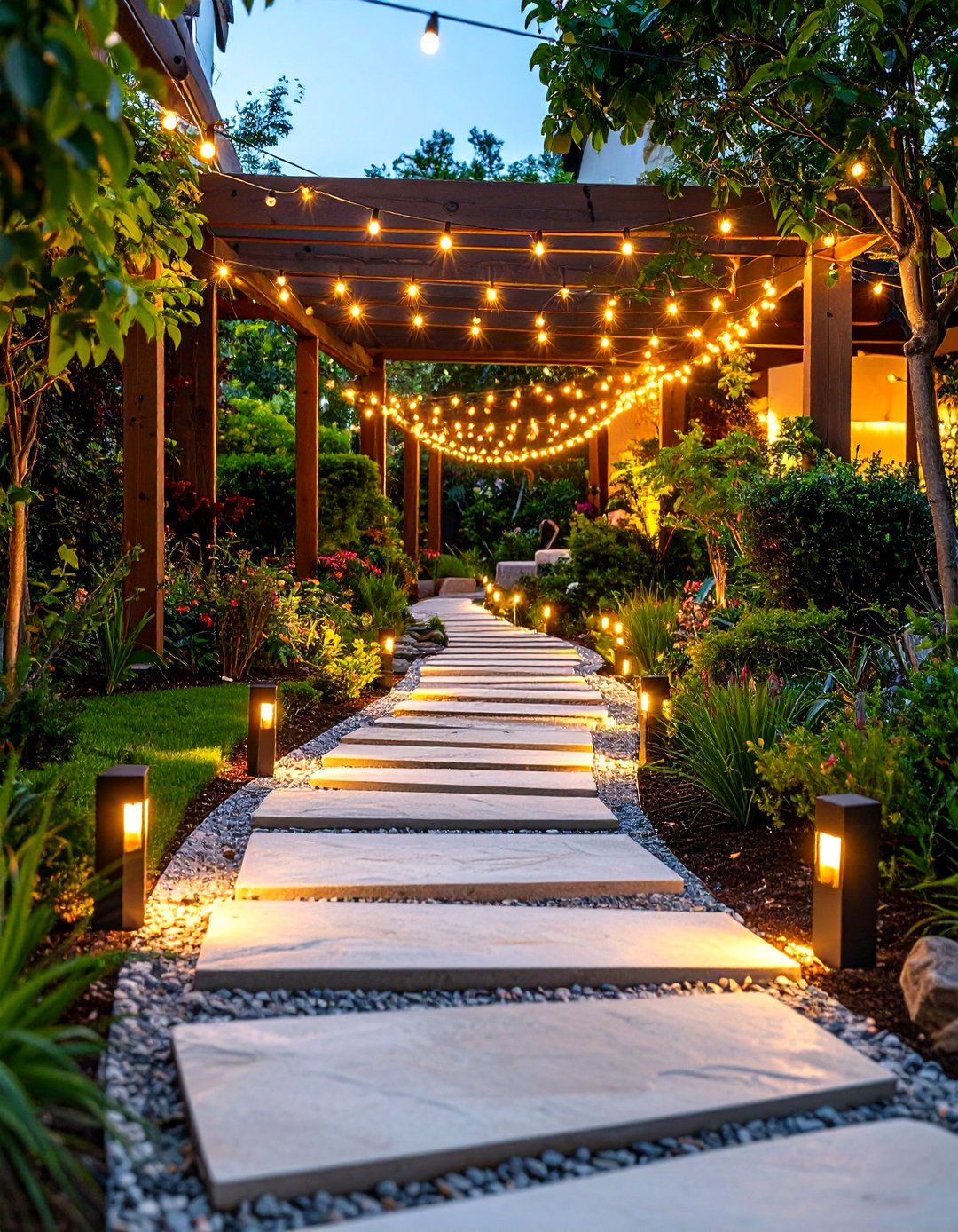 Pathway Border Outdoor String Light Idea - 30 outdoor string light ideas