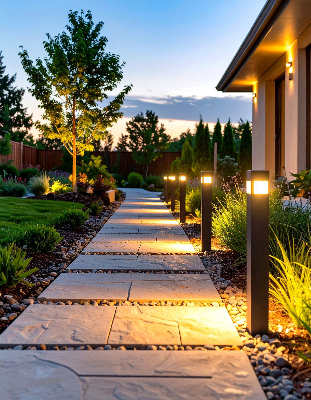 Pathway Lined with Solar Lights - 30 side yard landscaping ideas
