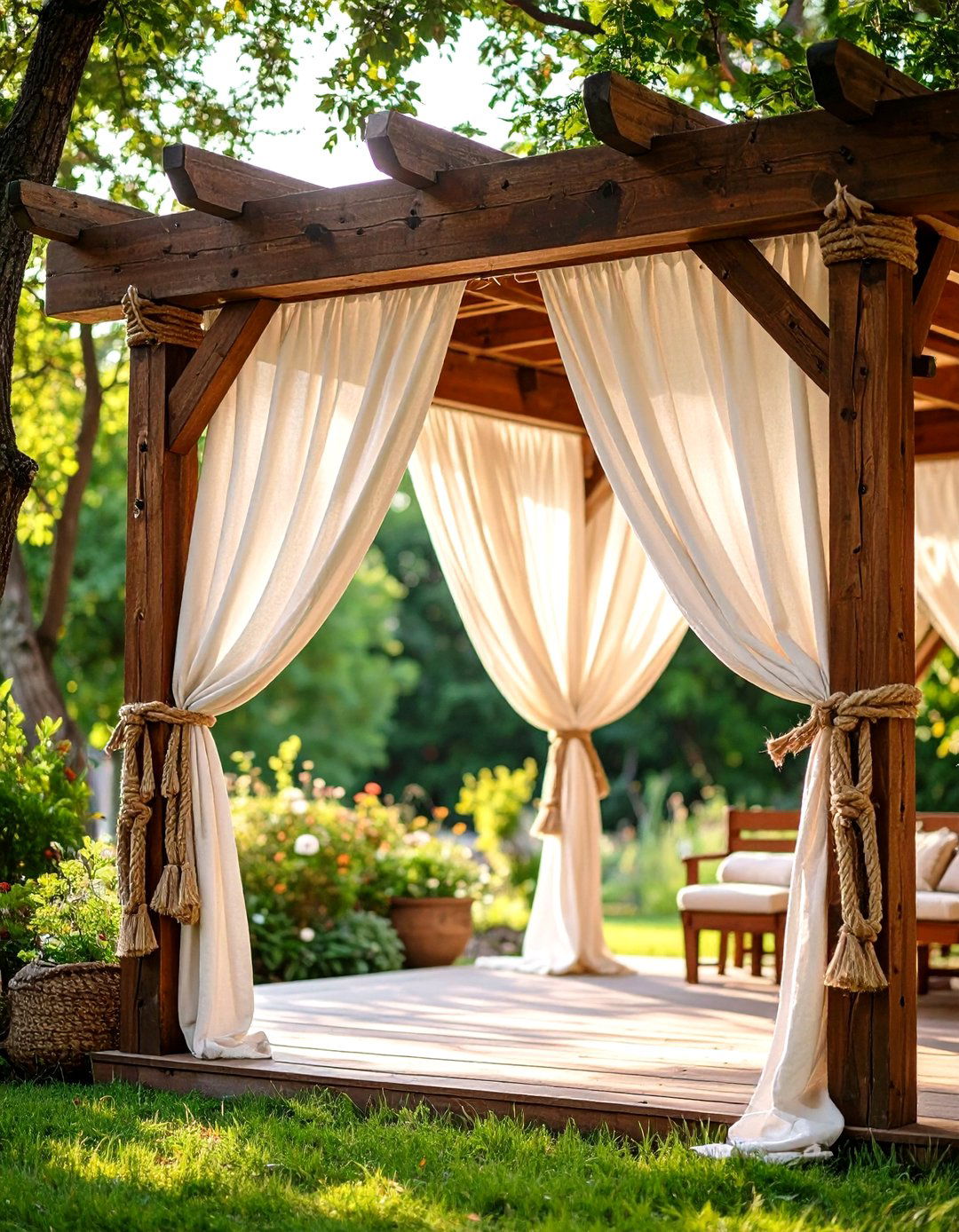 Patio Curtains Hung with Rope Tie Backs - 30 patio curtain ideas