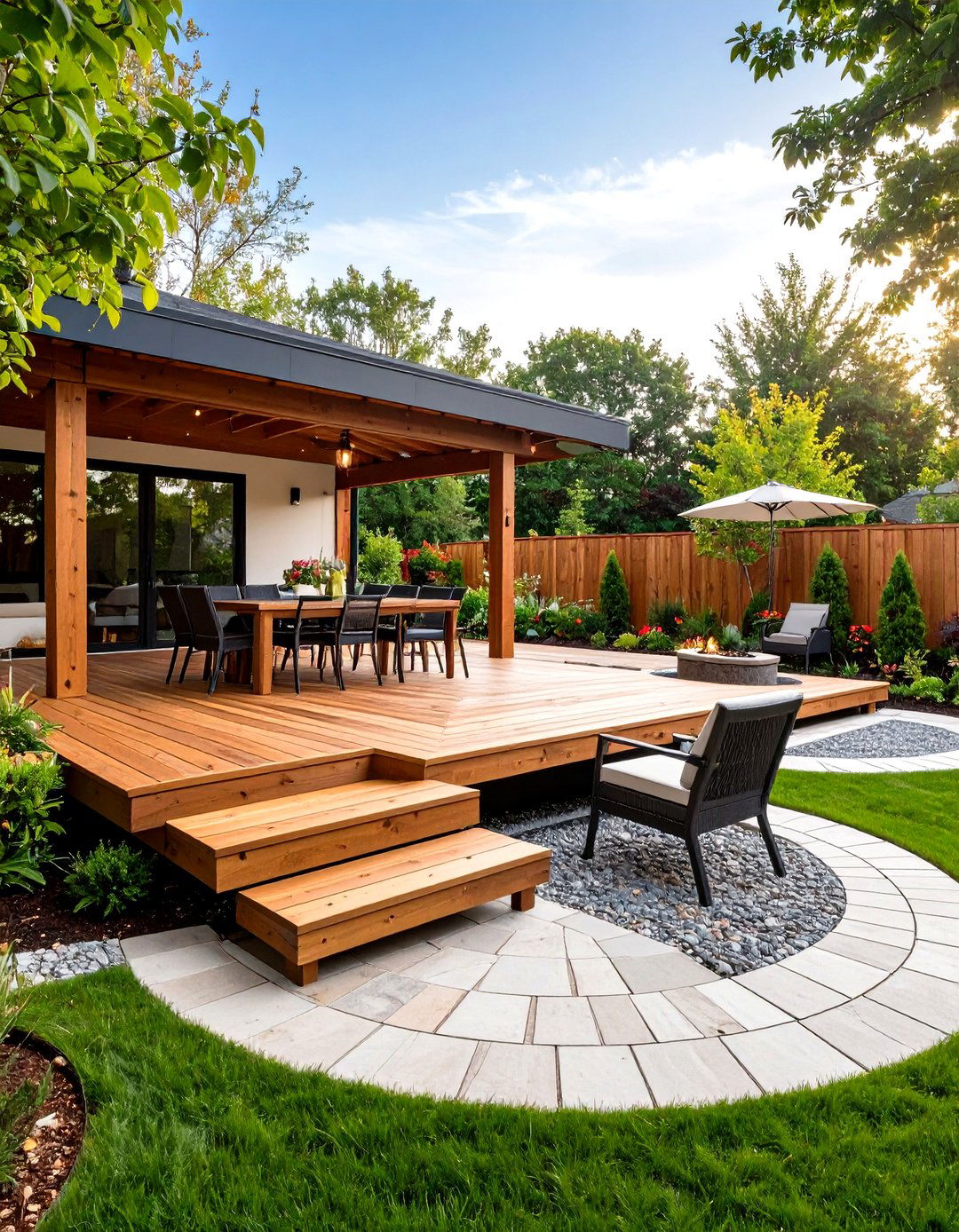 Patio Deck Transitioning to Stone Patio - 30 patio deck ideas