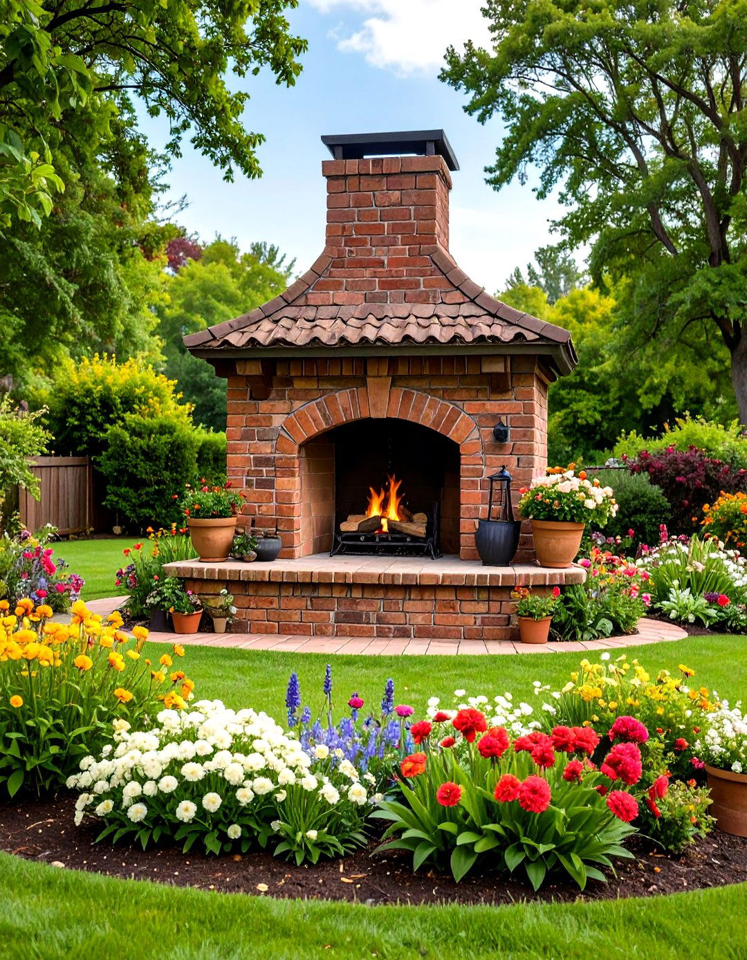 Patio Fireplace with a Stone Hearth Bench - 30 patio fireplace ideas