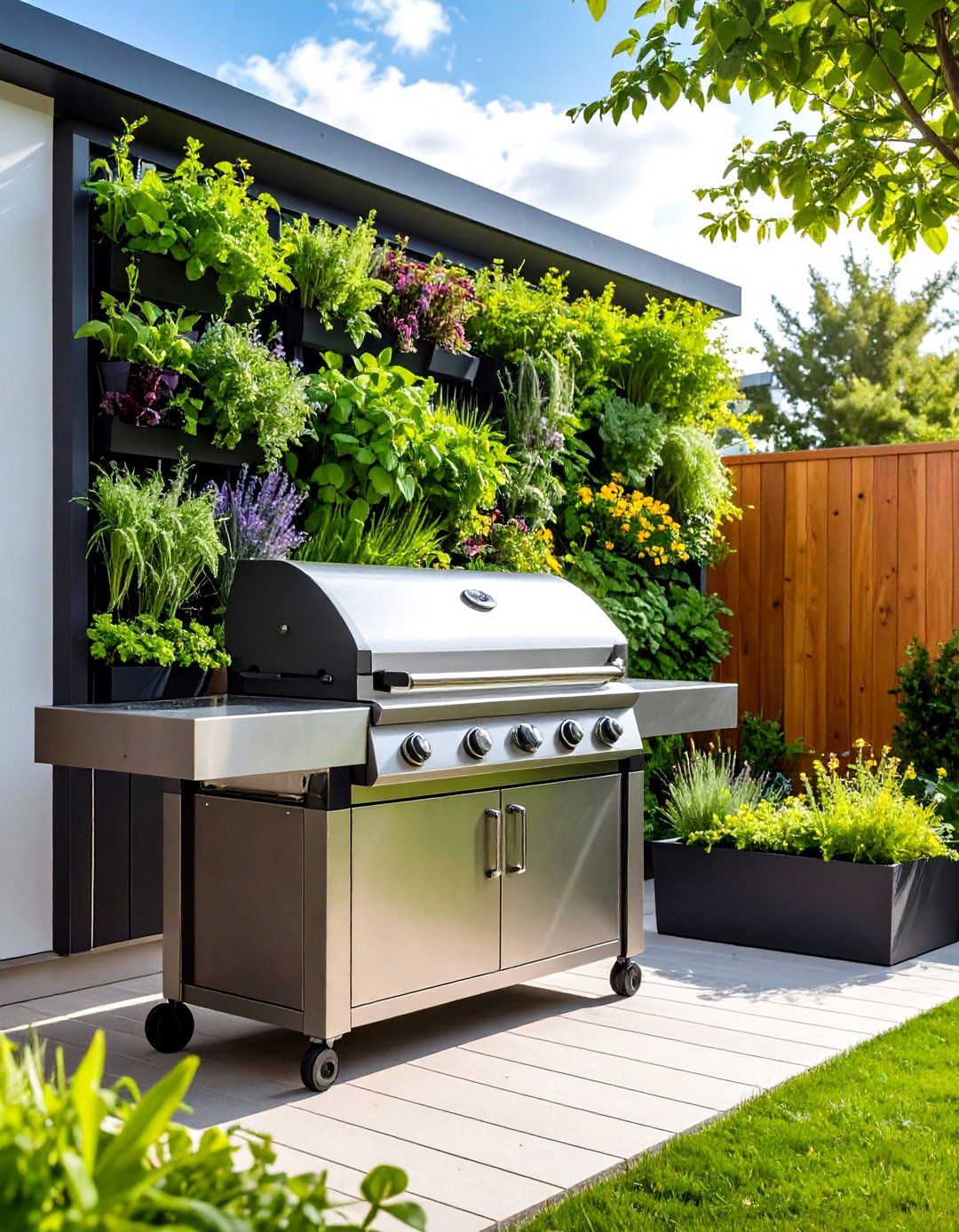 Patio Grill with a Vertical Herb Garden - 30 patio grill ideas