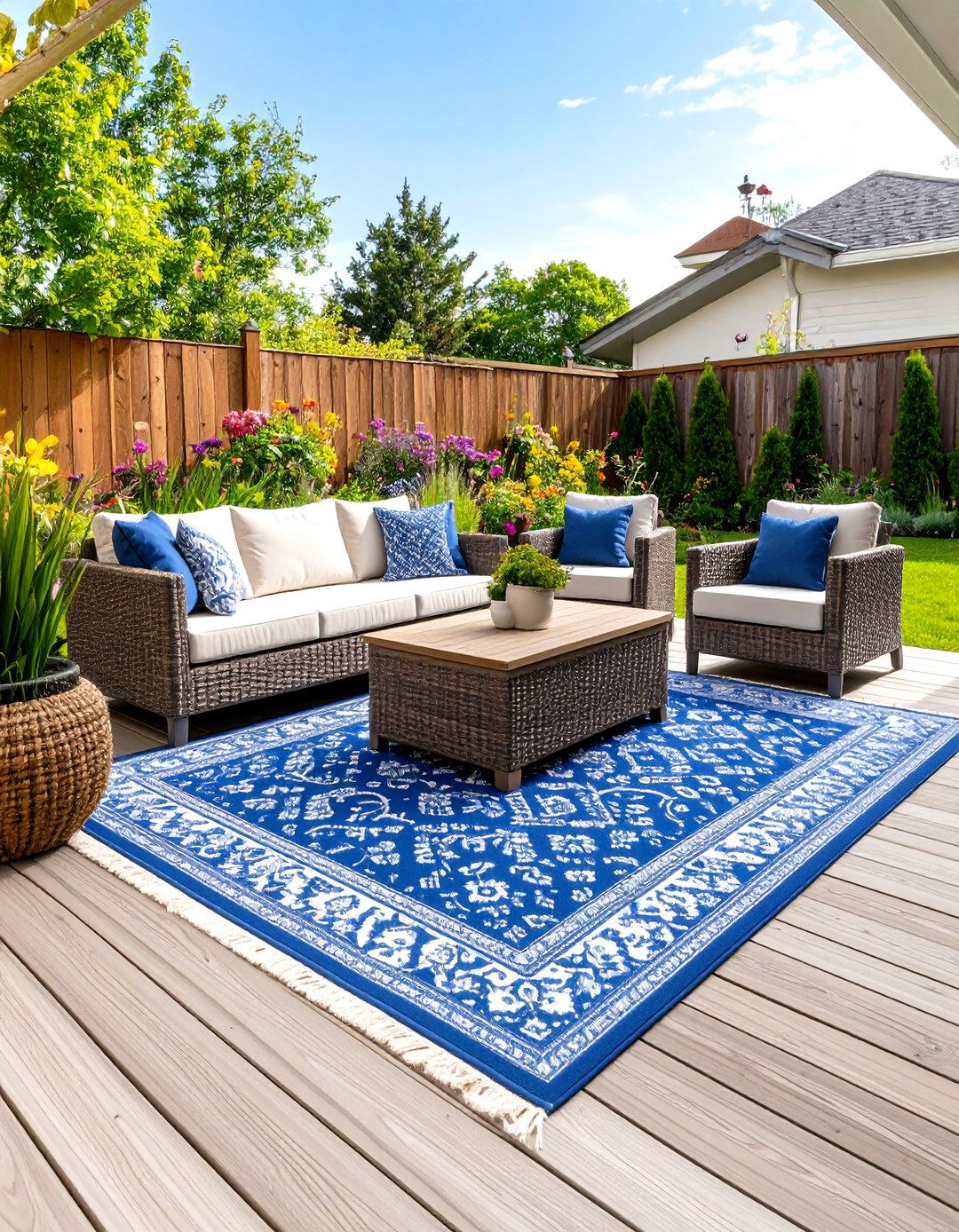 Patio Layout with an Outdoor Rug - 30 patio furniture layout ideas