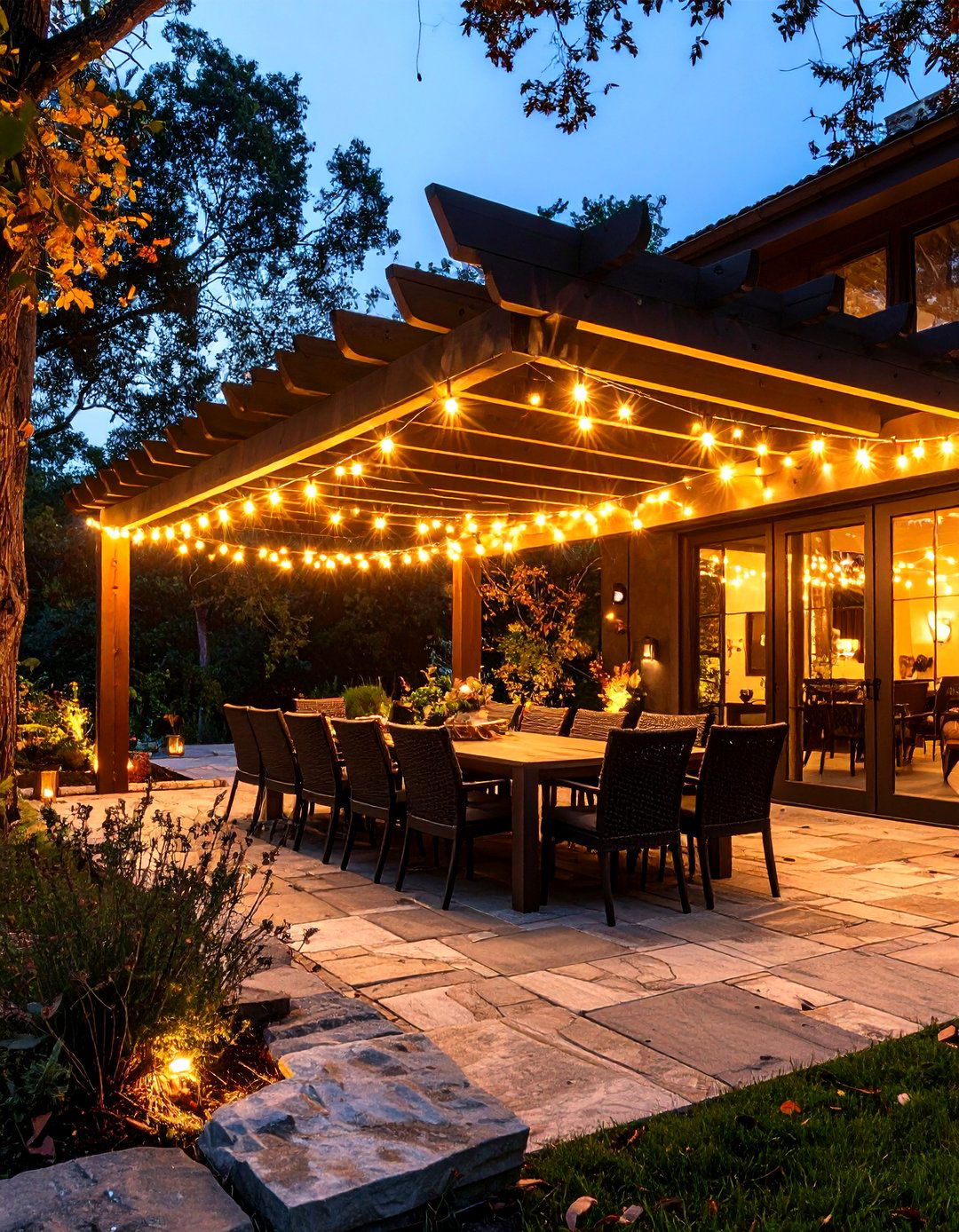 Patio Lights Woven Through a Pergola - 30 patio light ideas