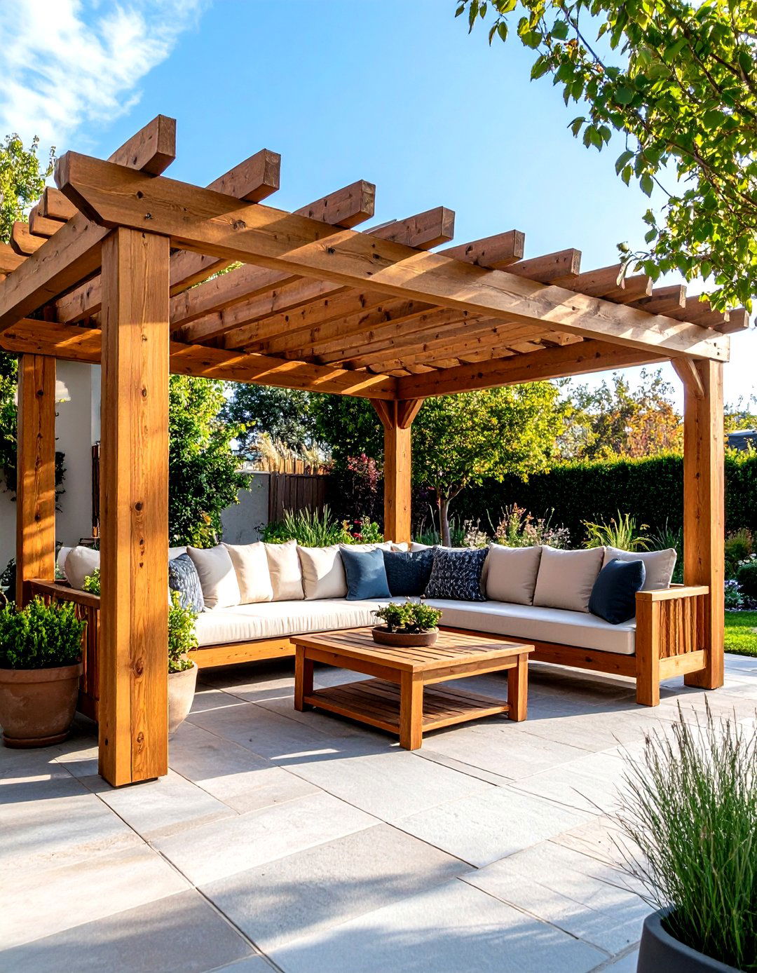 Patio Pergola with Built in Seating - 30 pergola ideas for patio