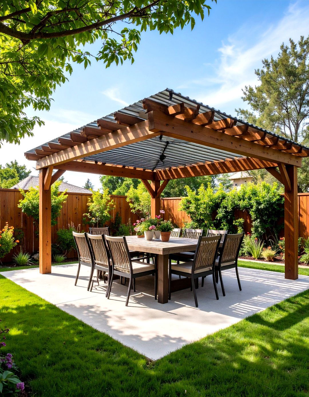 Patio Pergola with Corrugated Metal Roof - 30 pergola ideas for patio