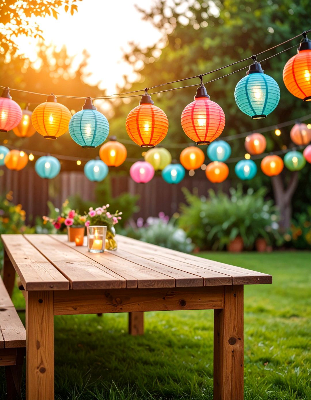 Patio String Lights Mixed with Paper Lanterns - 30 patio string lights ideas