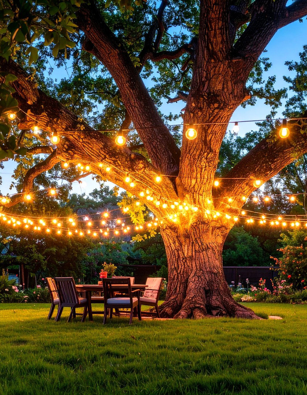 Patio String Lights Wrapped Around Tree Trunks - 30 patio string lights ideas