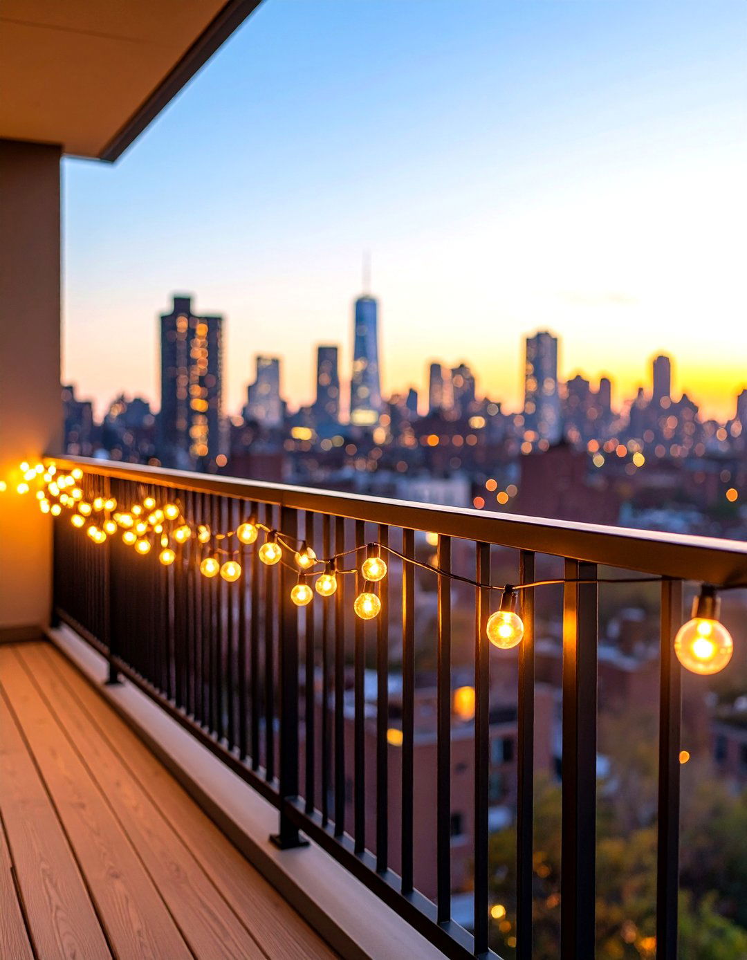 Patio String Lights on a Balcony Railing - 30 patio string lights ideas