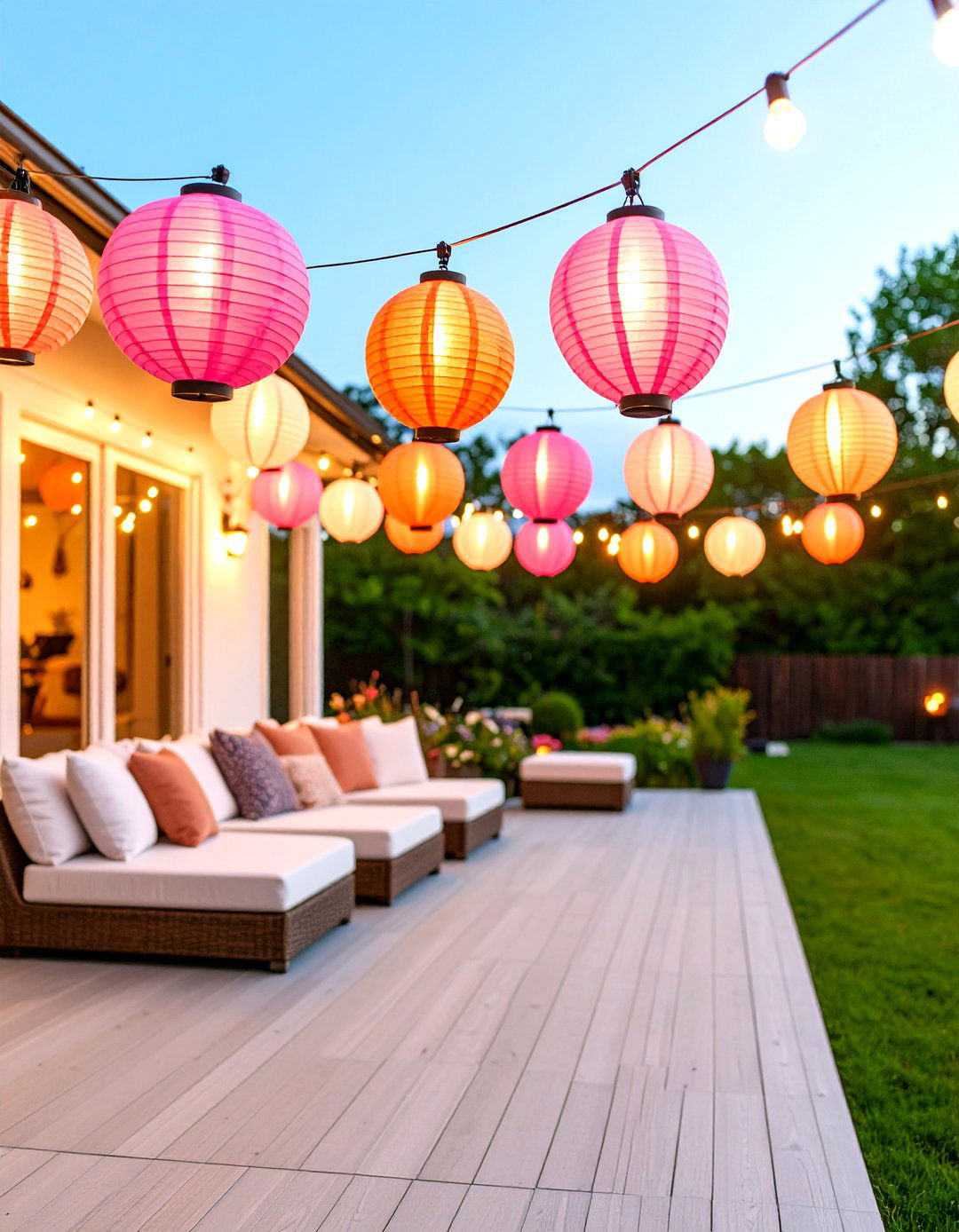 Patio String Lights with Paper Lanterns - 30 patio string light ideas