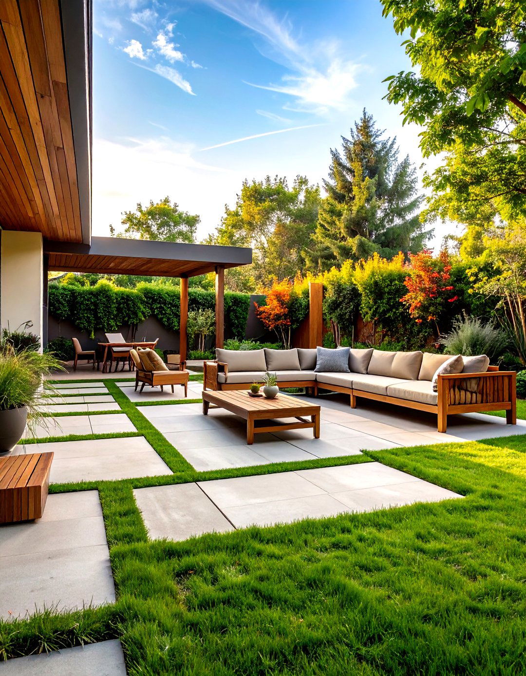 Patio Tile with Grass Inlays - 30 patio tile ideas