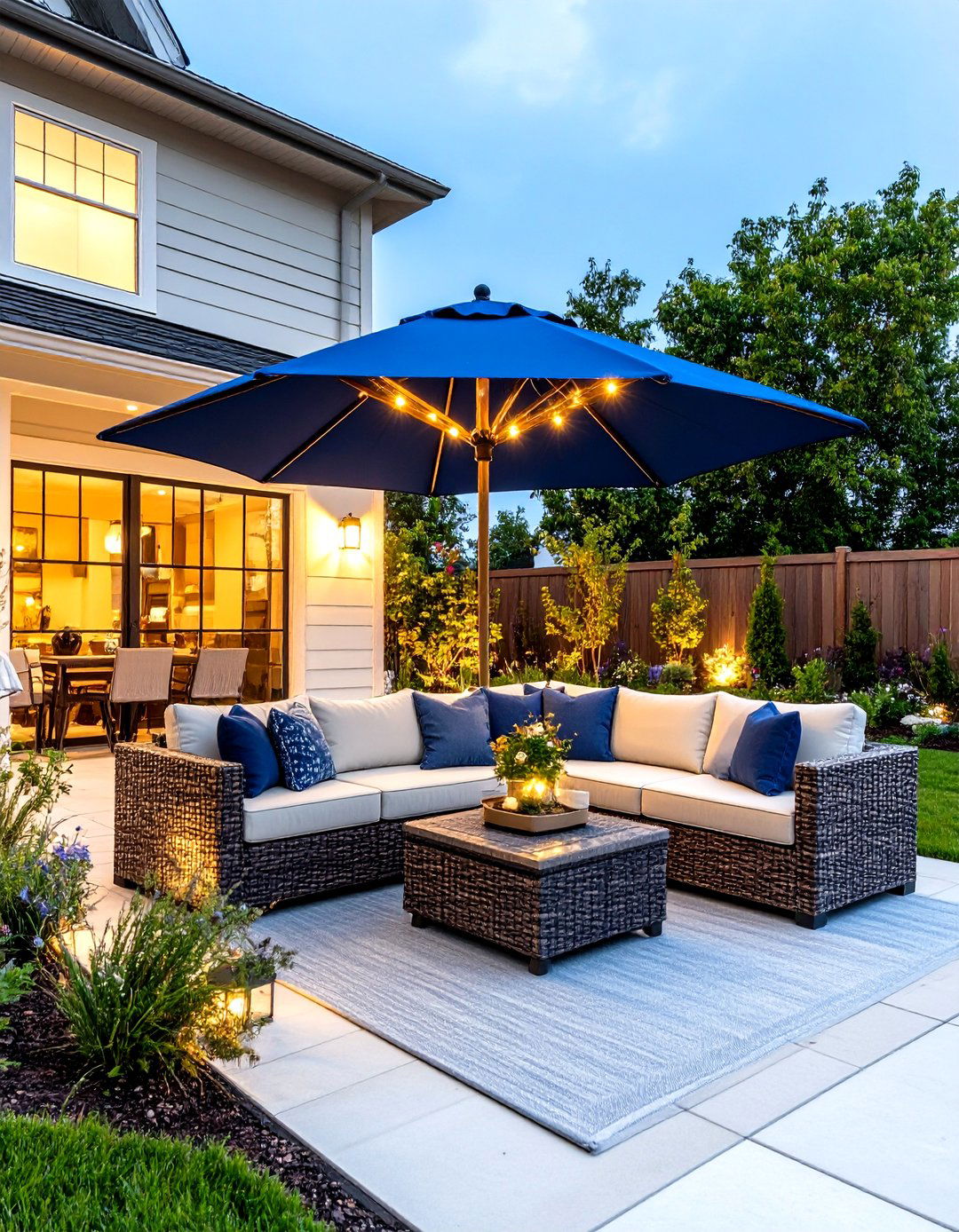 Patio Umbrella with Integrated LED Lights - 30 patio lighting ideas