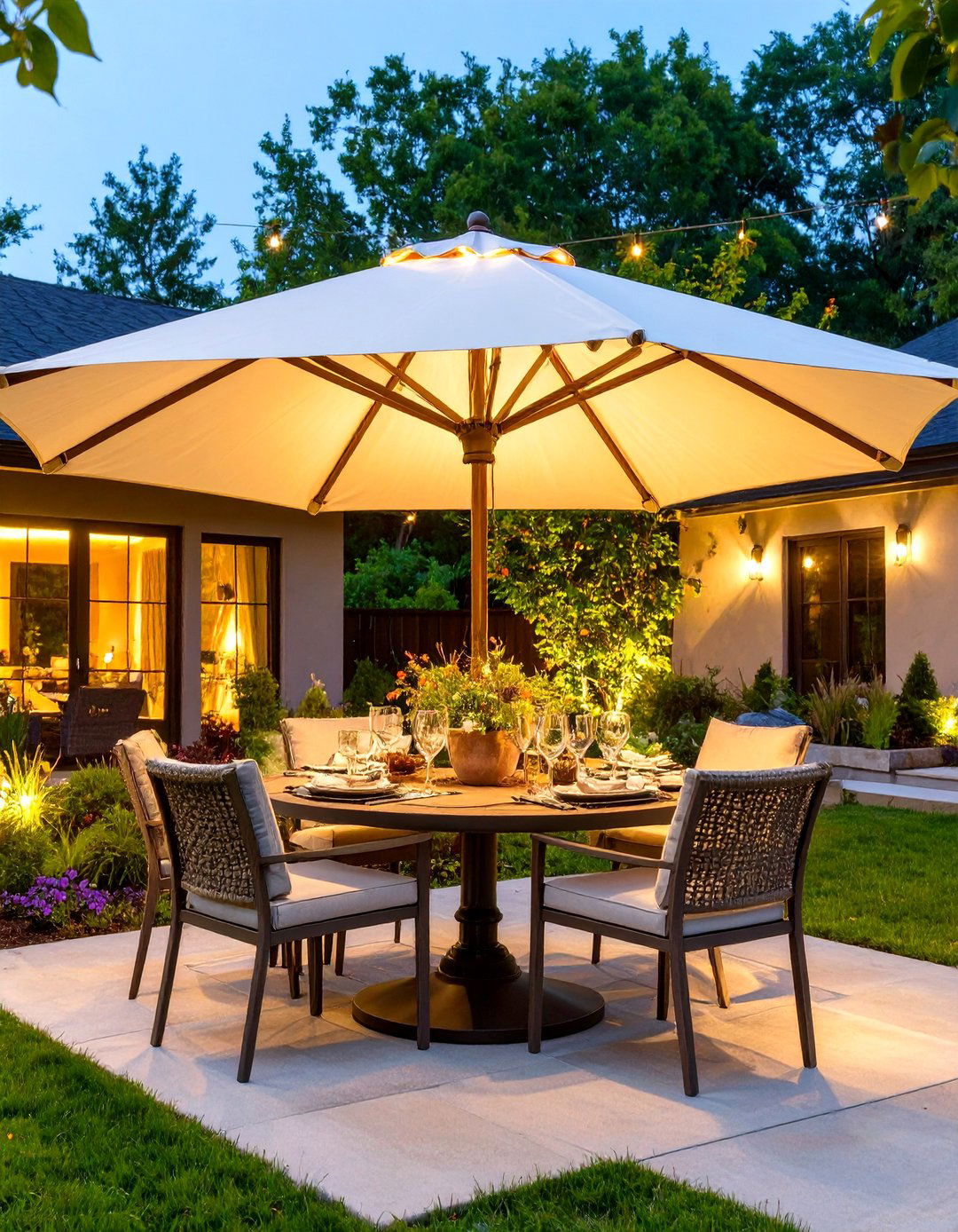 Patio Umbrella with Integrated Lights - 30 outdoor patio lighting ideas