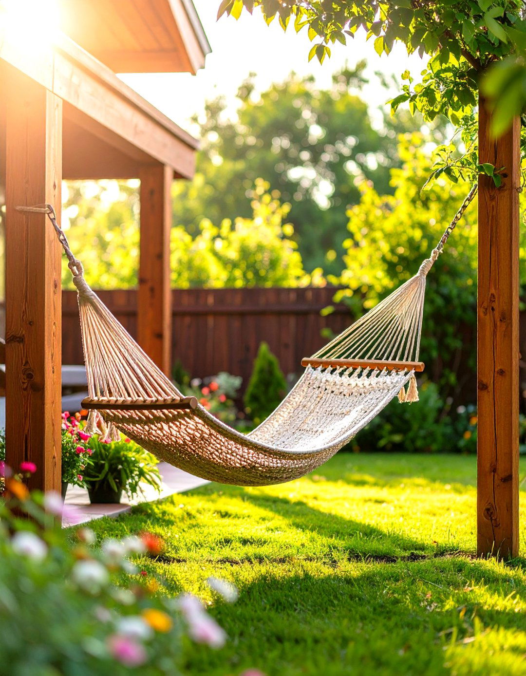 Patio with a Hammock Nook - 30 patio landscape ideas